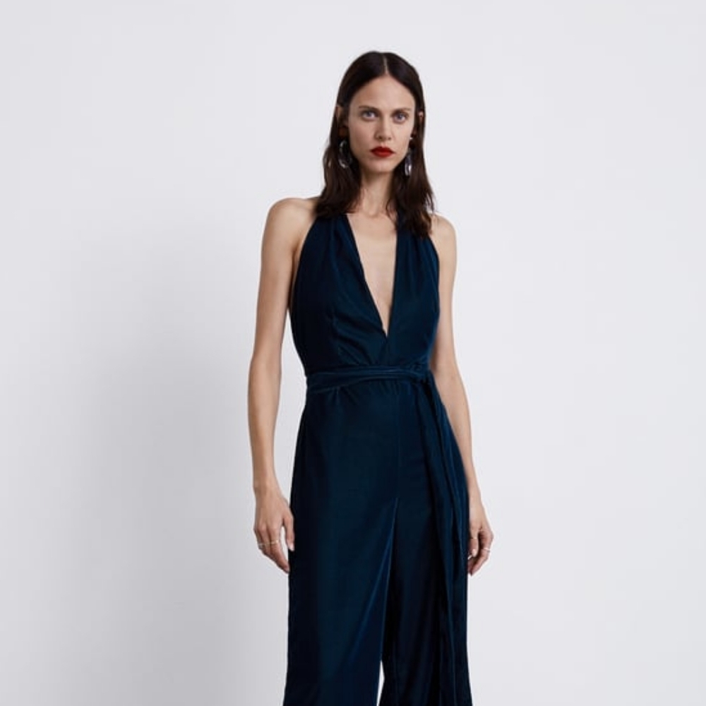 Green Zara Velvet Halter Romper/Jumpsuit